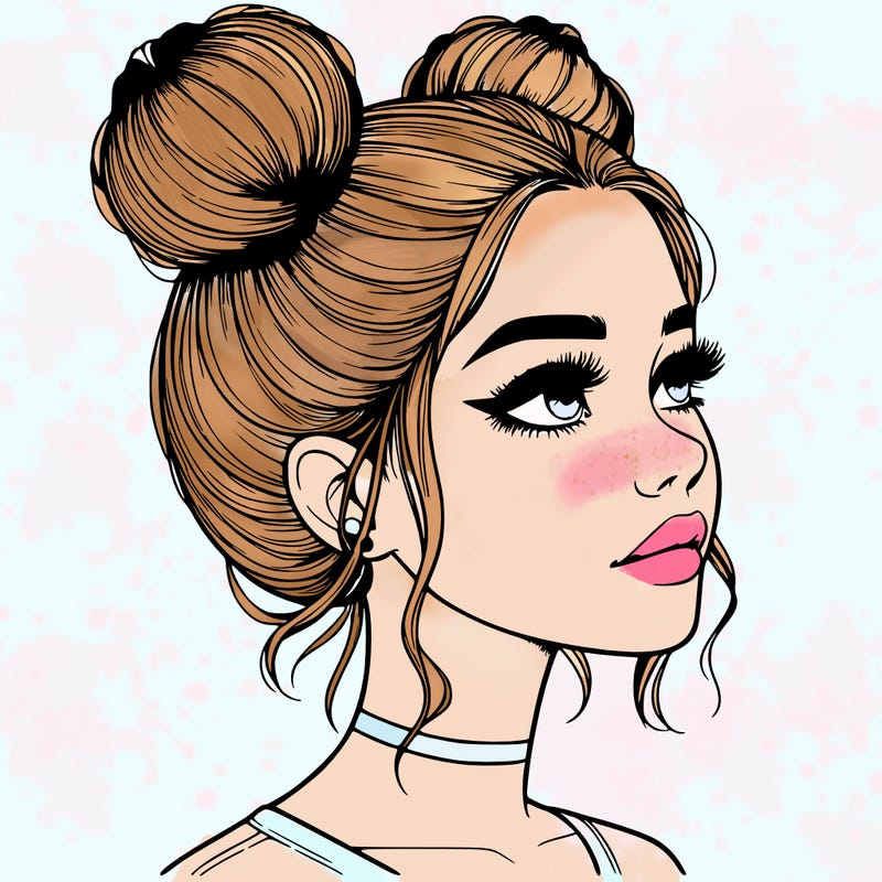 realistic girl with buns on the top of her head