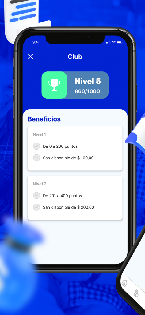 Tu-Turno - Pantalla de la aplicación móvil que muestra el nivel de fidelidad del usuario y los beneficios de ahorro disponibles en la aplicación Tu-Turno.