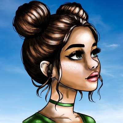 realistic girl with buns on the top of her head