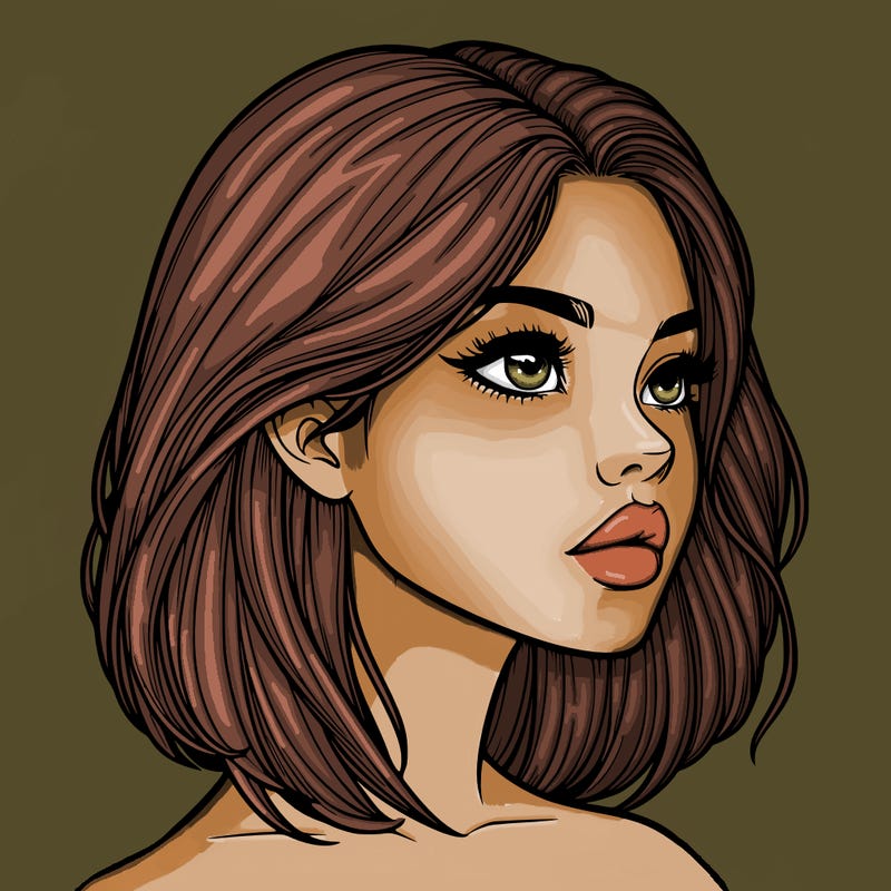 realistic girl with side part hair and lips