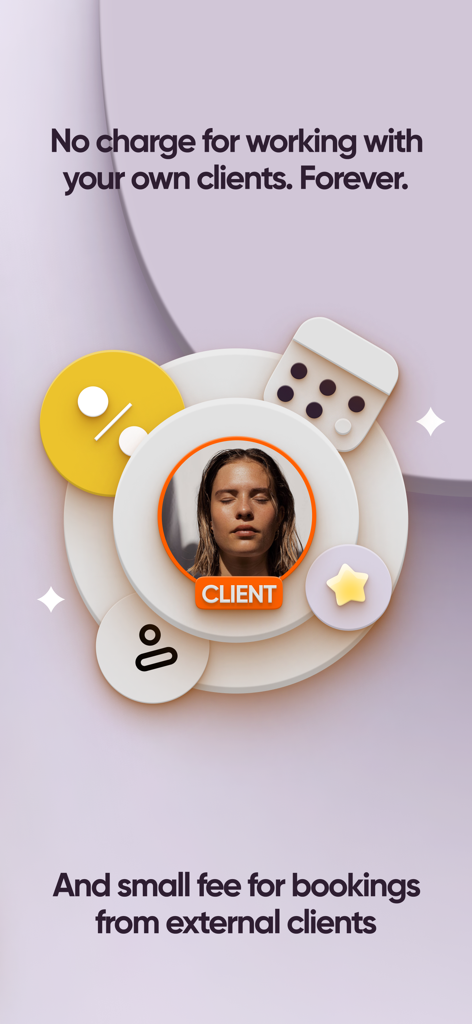 Grafik, die die Null-Provision für Beauty-Profis erklärt, wenn sie mit ihren eigenen Kunden auf Glambook Pro arbeiten.