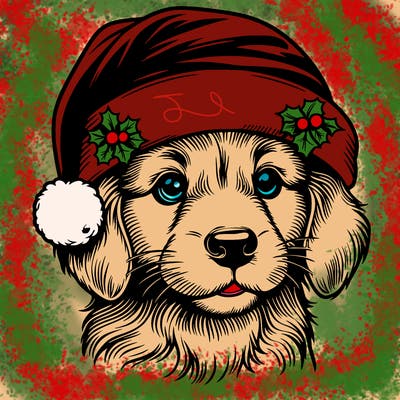 realistic dog wearing a santa hat