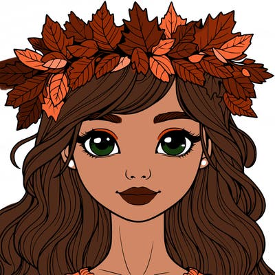 realistic girl with fall leaf crown