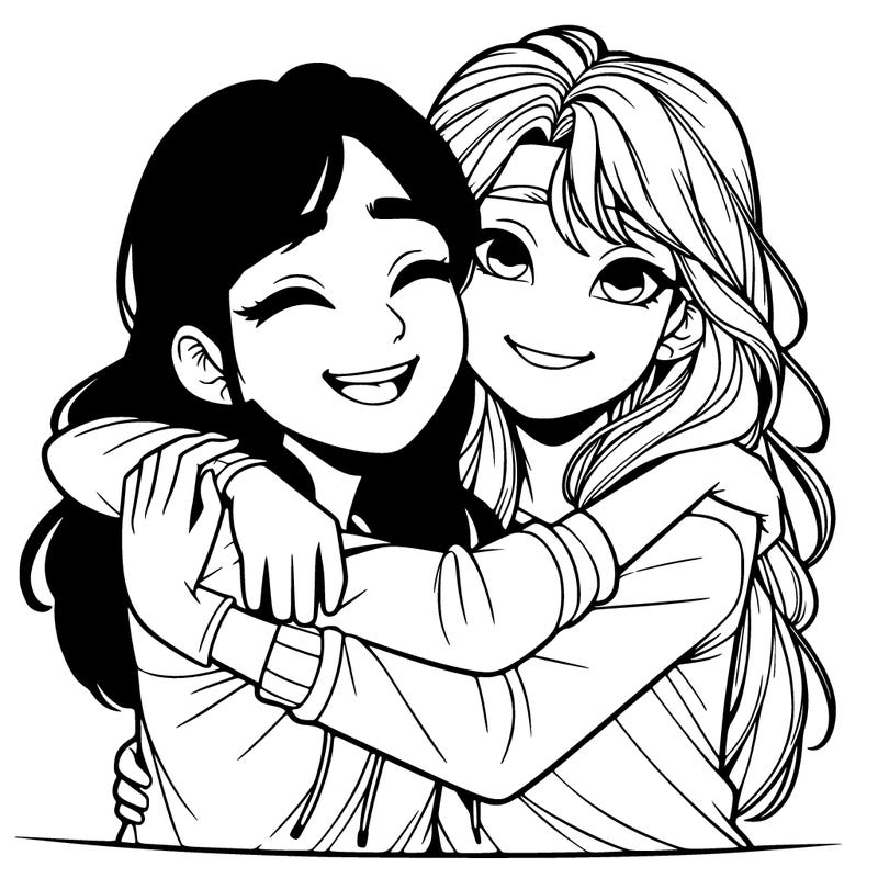 best friends hugging realistic