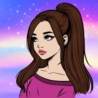 realistic girl with a high ponytail