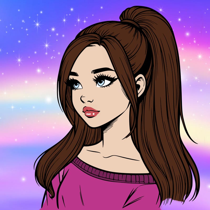 realistic girl with a high ponytail