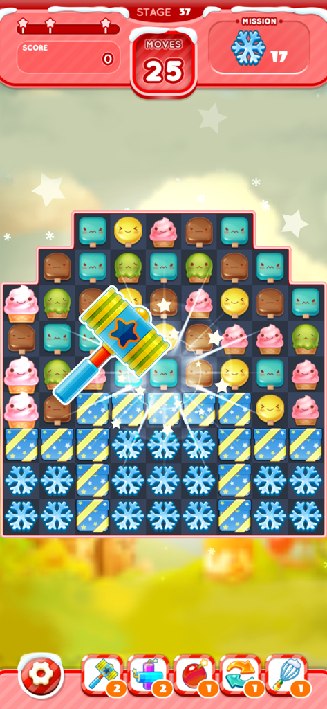 Ice Cream Mania:Match 3 Puzzle - Ice Cream Mania match 3 puzzle gameplay with hammer booster effect