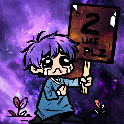 small poor toddler crying with sign that says 2 like plz