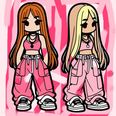 girl in baggy pants crop top and long hair