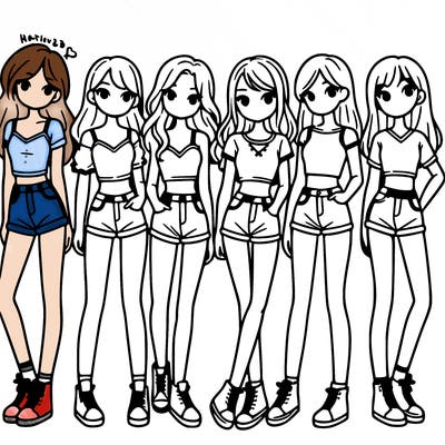 a group of girls wearing crop tops and shorts