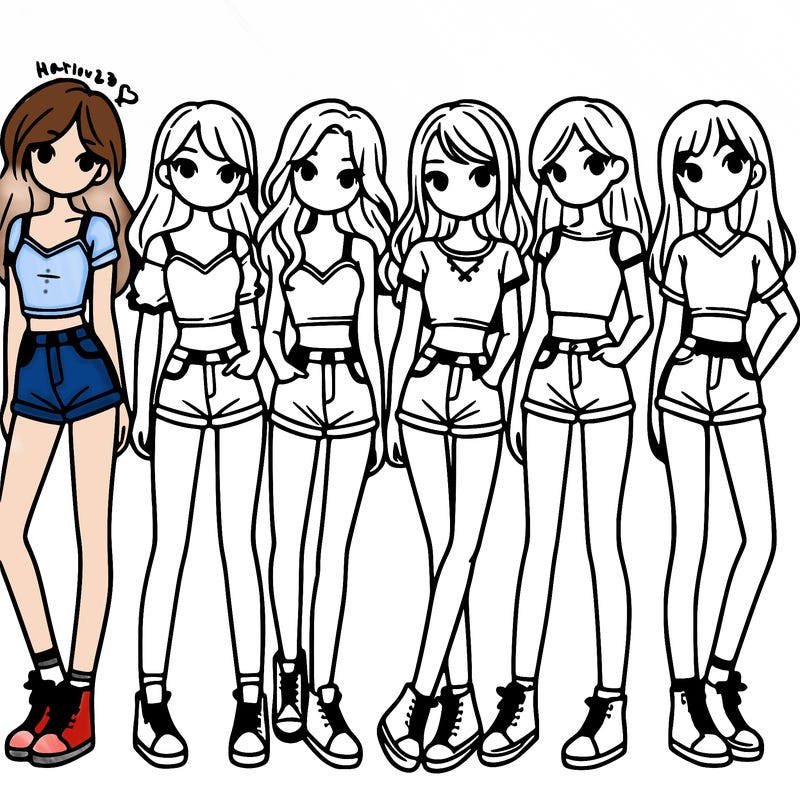 a group of girls wearing crop tops and shorts