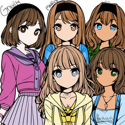 a group of four teenage anime girls
