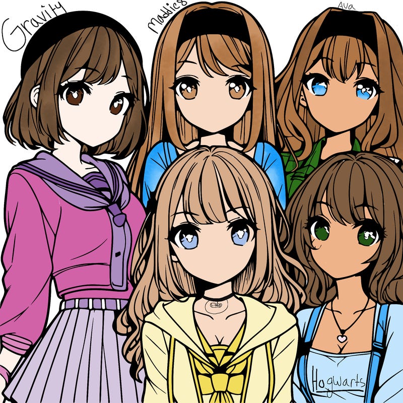 a group of four teenage anime girls