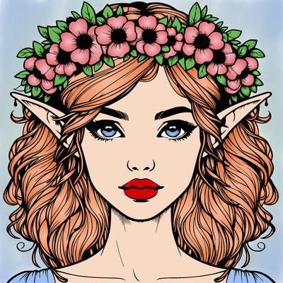 realistic female elf with flower crown