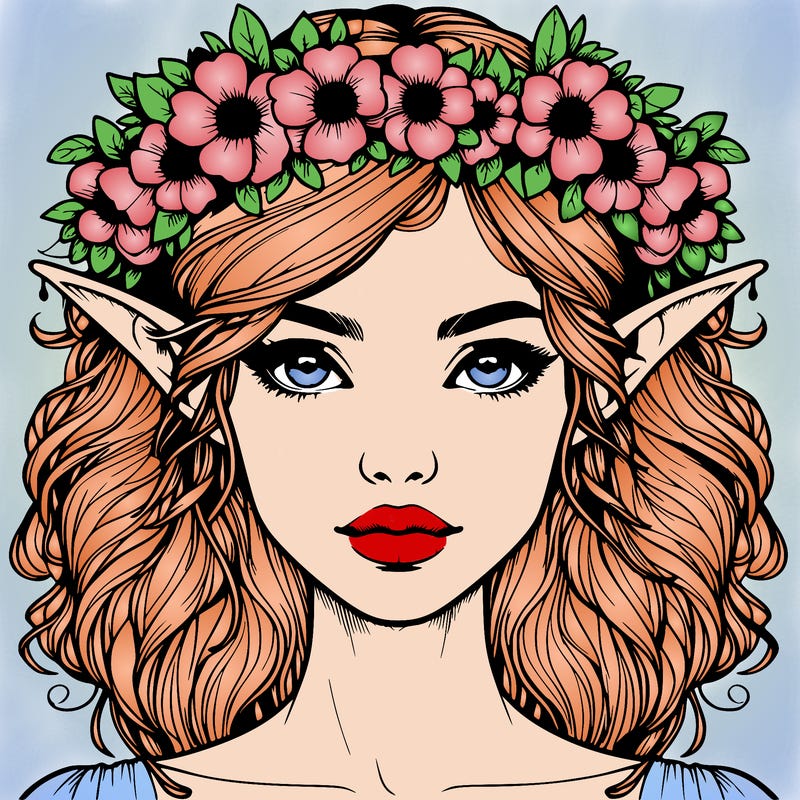 realistic female elf with flower crown