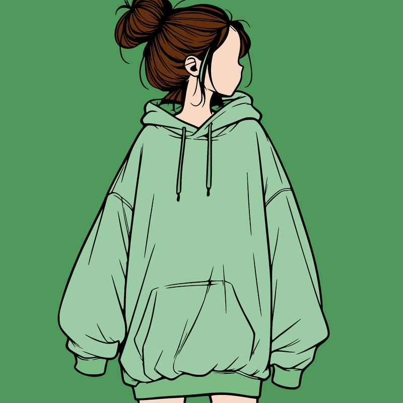 realistic girl with a oversized sweatshirt on and a bun