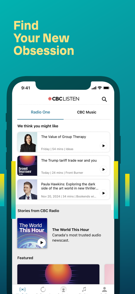 CBC Listen - CBC Listen mobile app interface showing podcast and radio show recommendations