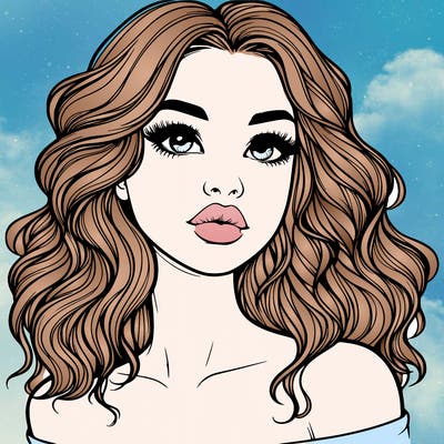 realistic girl with wavy hair and lips
