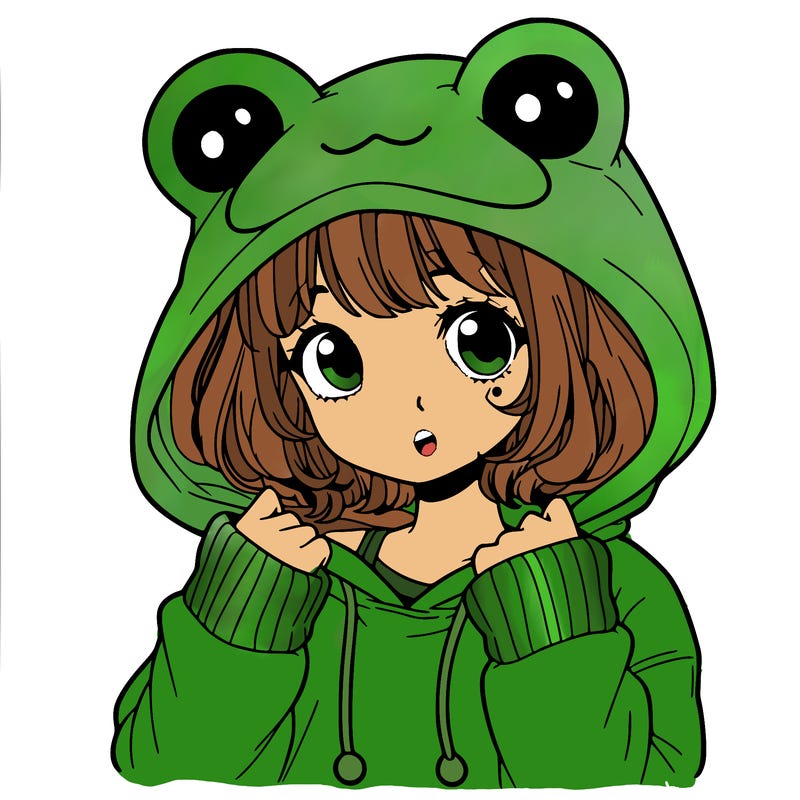 a cute teenage girl wearing a frog hoodie