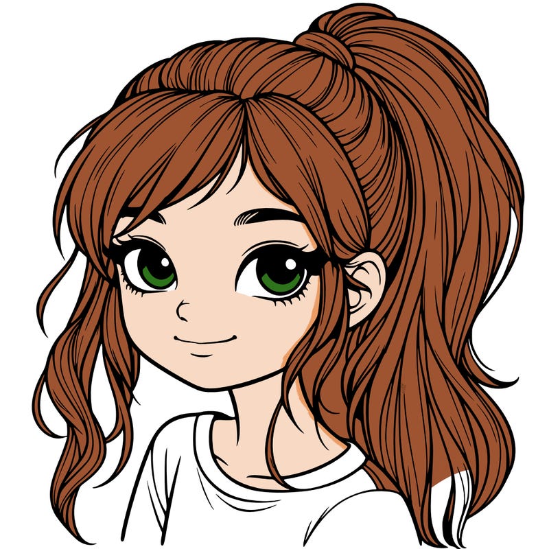 realistic girl with ponytail