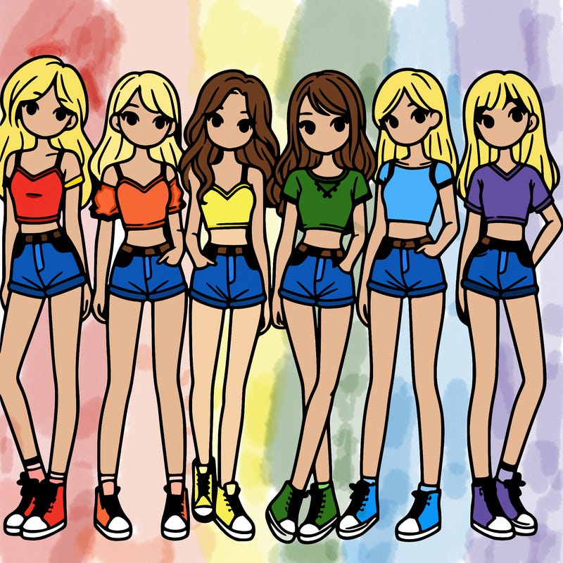 a group of girls wearing crop tops and shorts