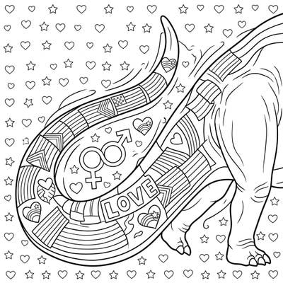 Dive into a world where ancient giants meet modern celebration with this Brachiosaurus Tail coloring page dedicated to Pride. Featuring intricate rainbow patterns, flags, and symbols of love, it's a unique way to express creativity and support for diversity.