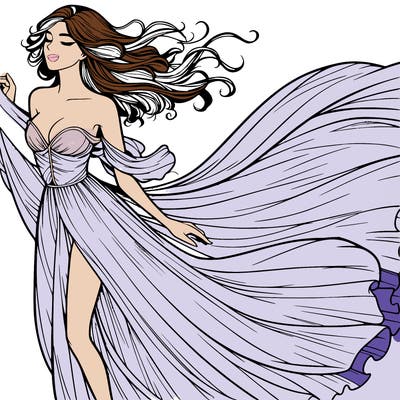 realistic woman in dress flowing the the wind