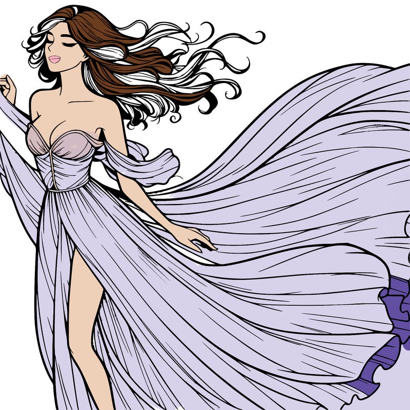 realistic woman in dress flowing the the wind