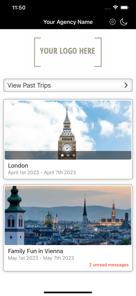 AXUS - AXUS travel app home screen showing planned itineraries for London and Vienna