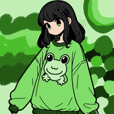 girl wearing frogging sweatshirt