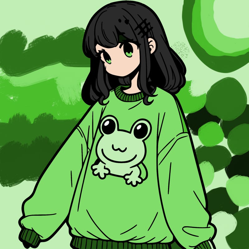 girl wearing frogging sweatshirt