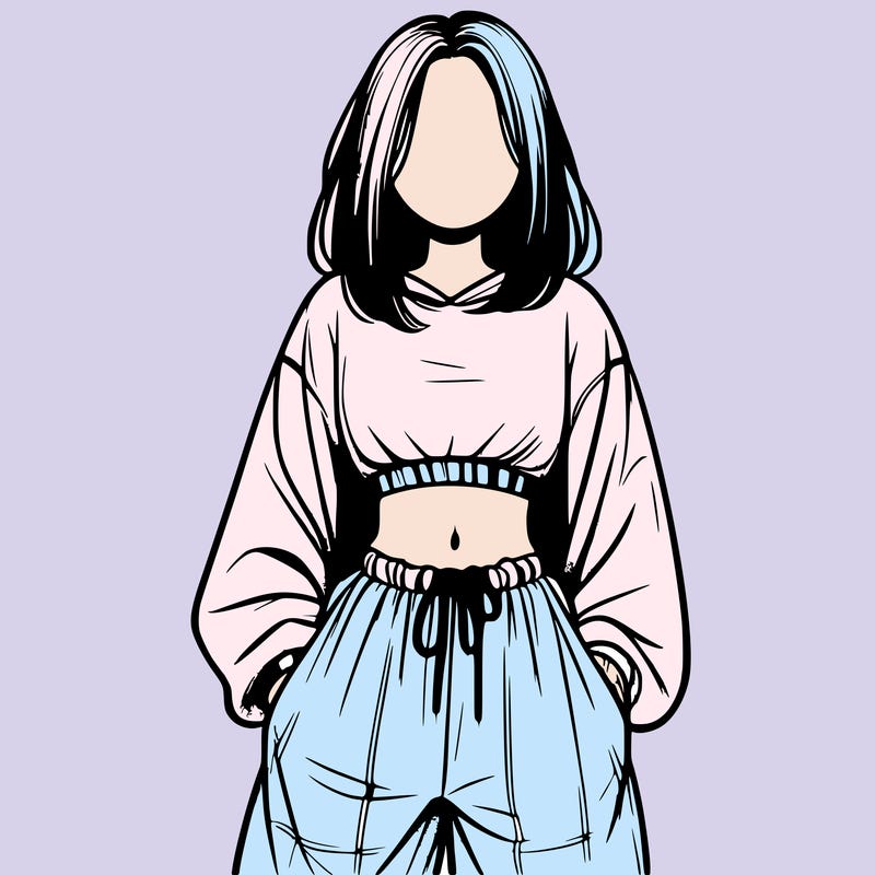 realistic girl faceless with baggy pants and a crop top