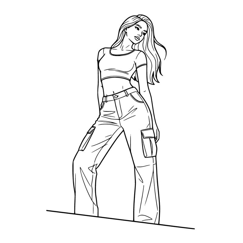 a stunningly beautiful girl in cargo pants that were a bit denim-like and a crop top