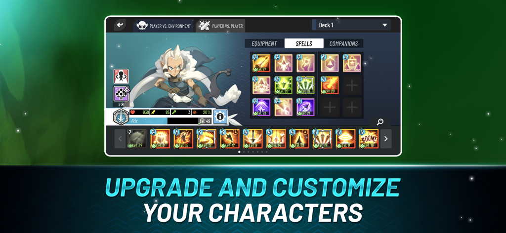 A menu screen in Waven showing character customization options and tactical spell selection