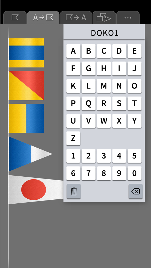 SignalFlags Tool - SignalFlags Tool app showing a keyboard for translating text into maritime signal flags