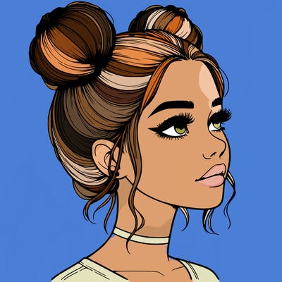 realistic girl with buns on the top of her head