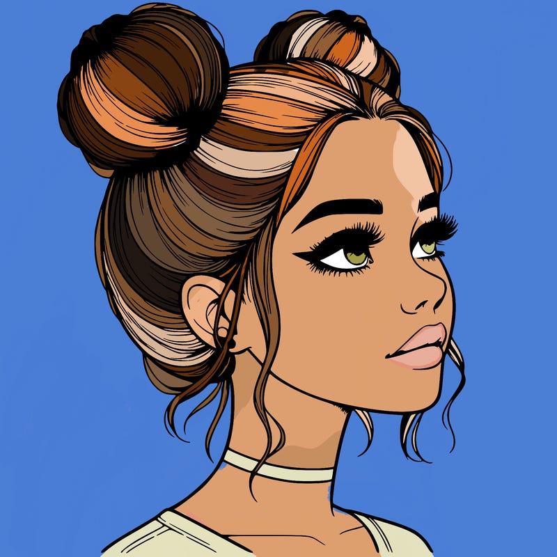 realistic girl with buns on the top of her head