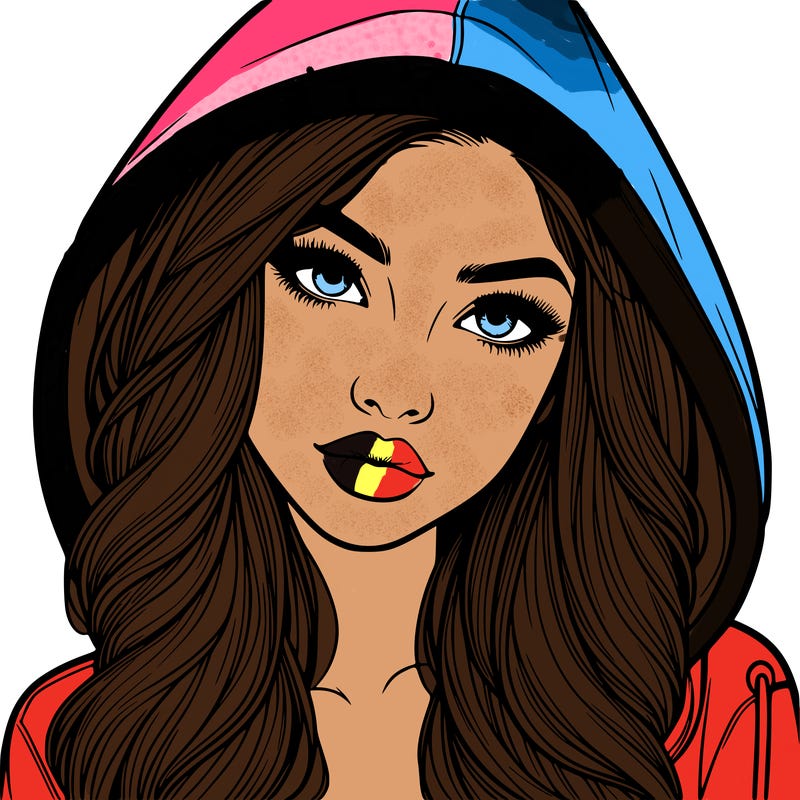 realistic beautiful girl with a hood on