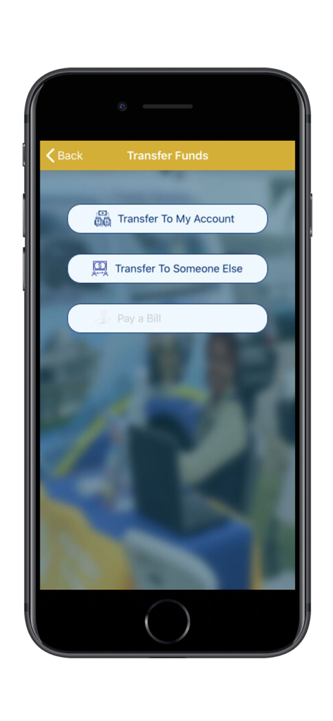 PCCU Mobile App - Portland Co-operative Credit Union mobile app fund transfer screen with options for internal and external transfers
