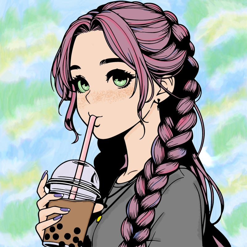 realistic girl with braided hair drinking boba