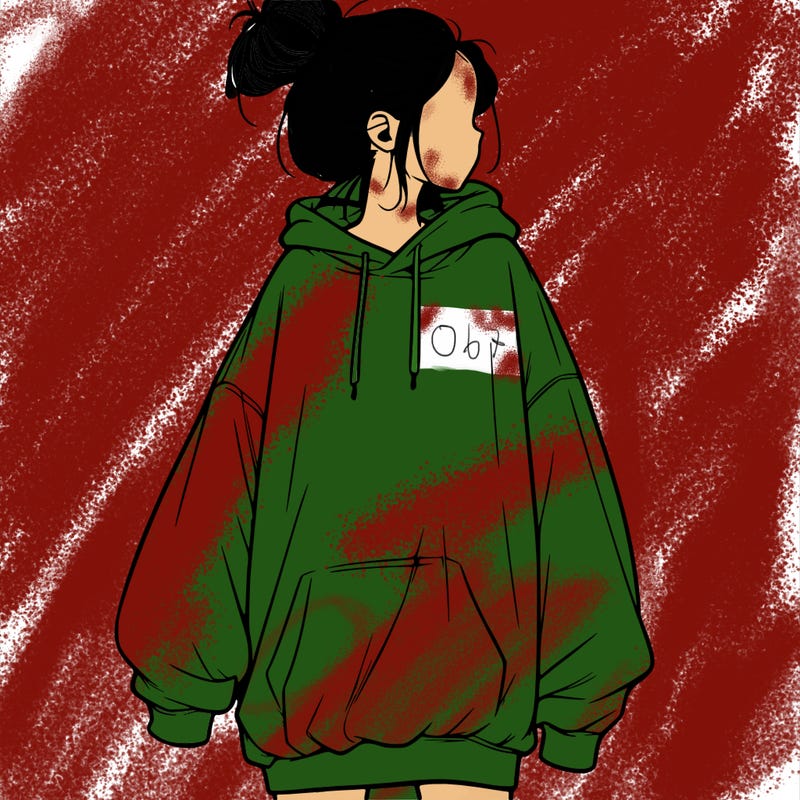 realistic girl with a oversized sweatshirt on and a bun