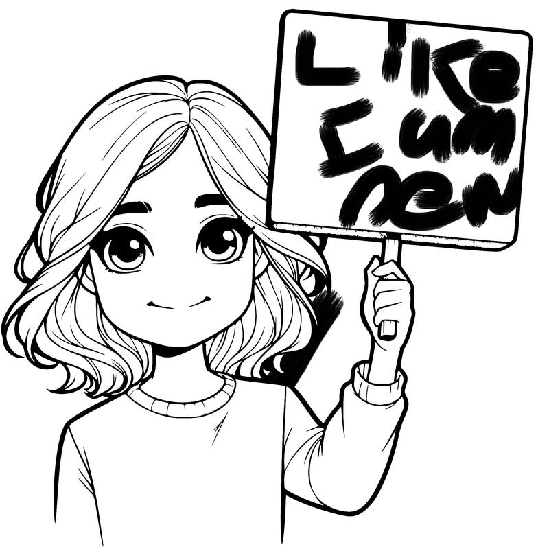 realistic girl holding up a sign