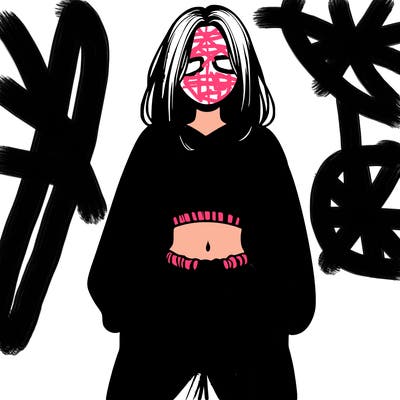 realistic girl faceless with baggy pants and a crop top