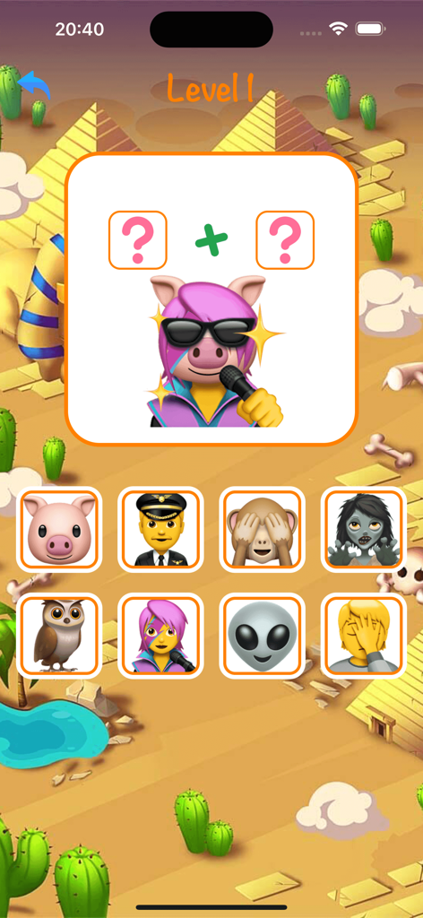 A mobile game level in the StickerMaker Keyboard app showing an emoji combination puzzle to create a singing pig sticker.