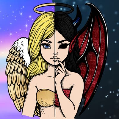 realistic angel half demon