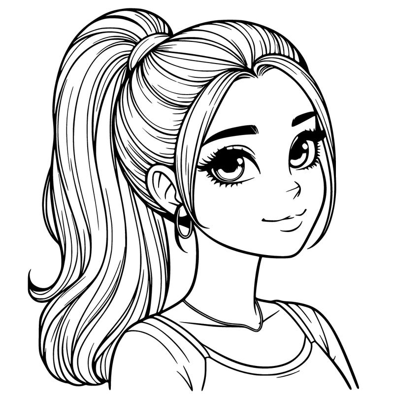 realistic girl with a high ponytail