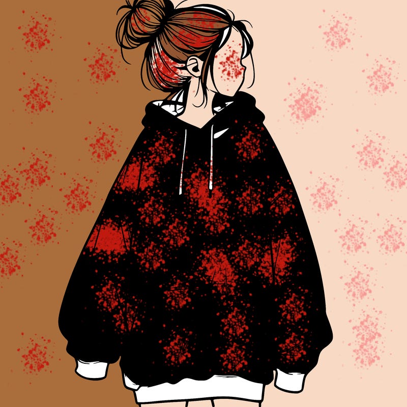 realistic girl with a oversized sweatshirt on and a bun