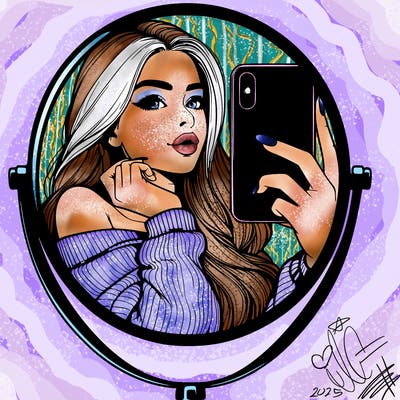 realistic girl taking mirror selfie beautiful