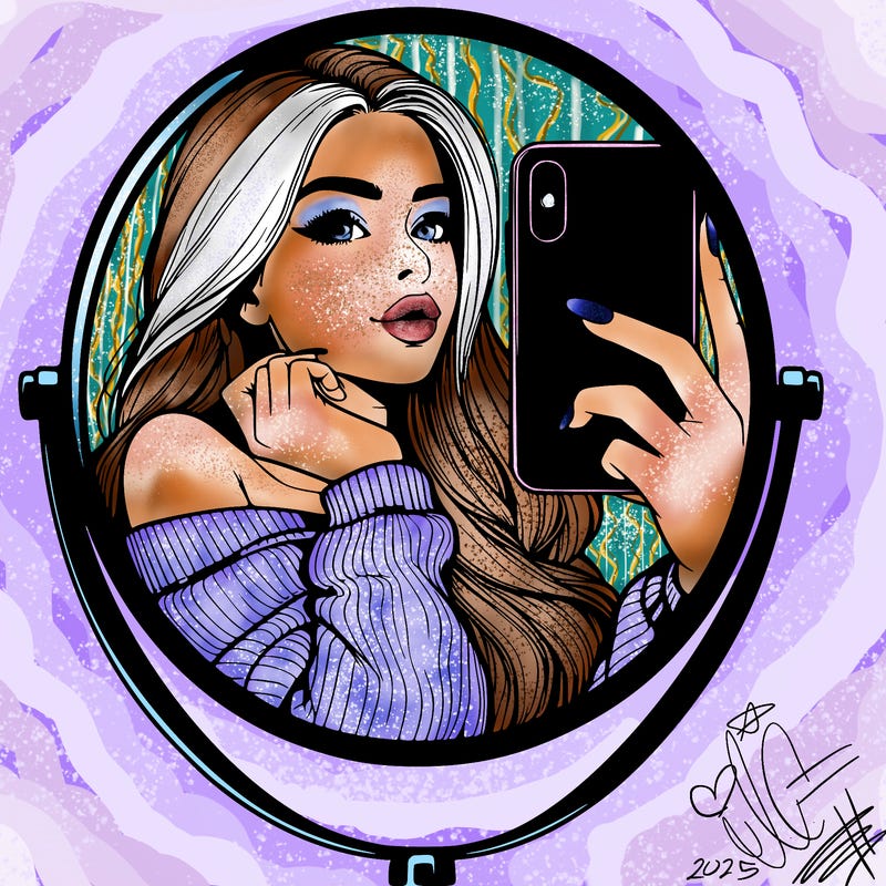 realistic girl taking mirror selfie beautiful