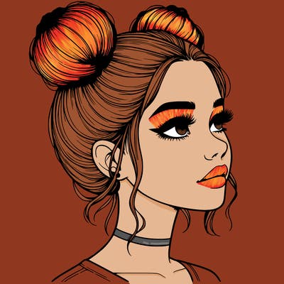realistic girl with buns on the top of her head